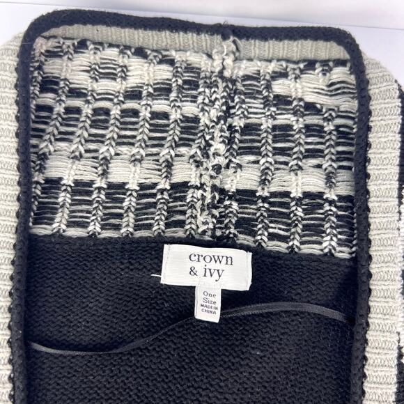 Crown & Ivy Black Cream Cape Poncho Knit Long Open Cardigan Sweater One Size - Picture 6 of 8